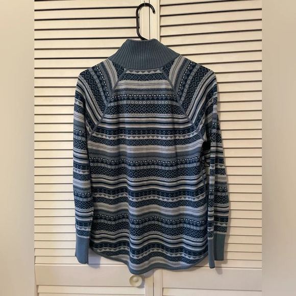 Eddie Bauer Women’s Engage 1/4 Zip Sweater Medium EUC Fair Isle Blue Pullover - Picture 5 of 16